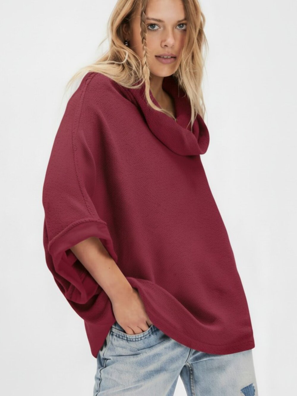 NWT Free People County Line Poncho in Cabernet